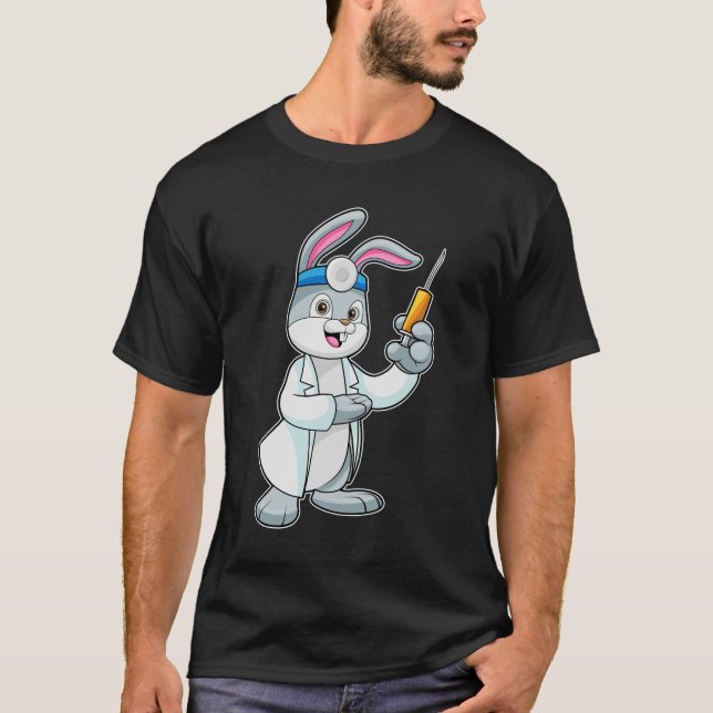 T-shirt Le lapin comme docteur à la vaccination avec la se (Devant)