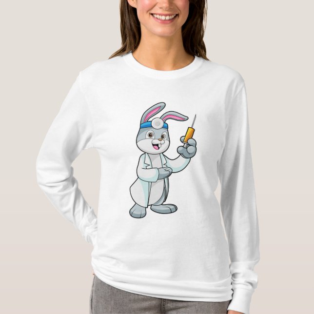 T-shirt Le lapin comme docteur à la vaccination avec la se (Devant)