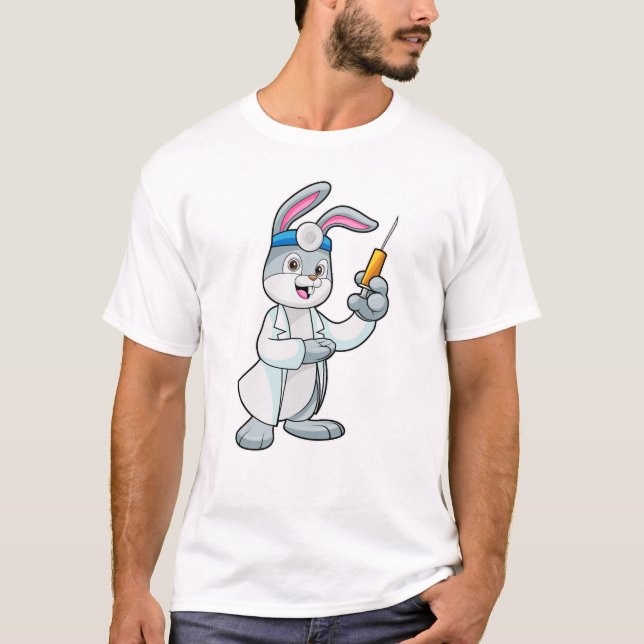 T-shirt Le lapin comme docteur à la vaccination avec la se (Devant)