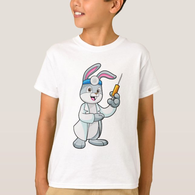 T-shirt Le lapin comme docteur à la vaccination avec la se (Devant)
