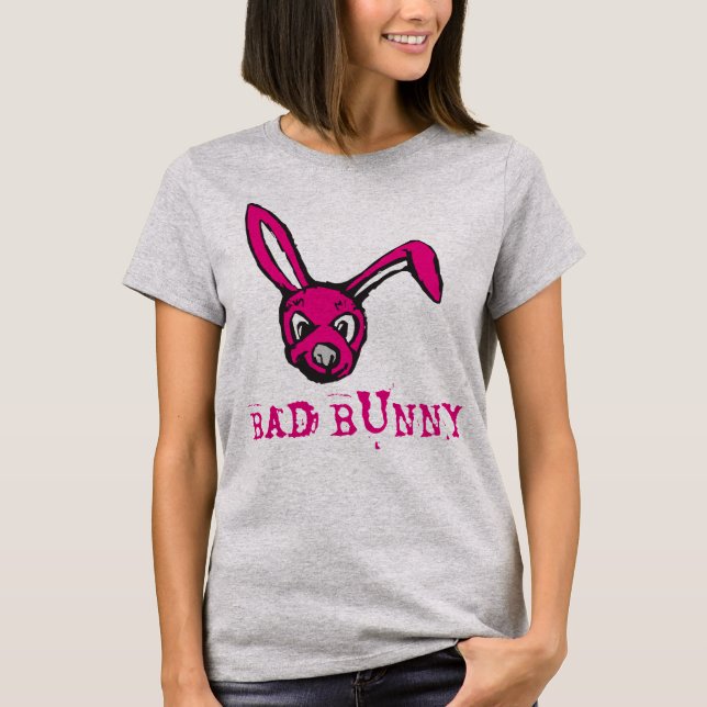 T-shirt Le lapin rose est un "Mauvais lapin" (Devant)