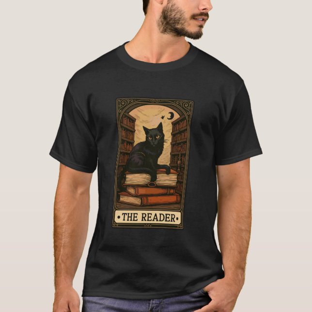 T-shirt Le lecteur Black Cat Book lecture tarot d'Hallowee (Devant)