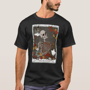 T-shirt Le Lecteur Carte Tarot Skeleton Bibliothécaire Wit