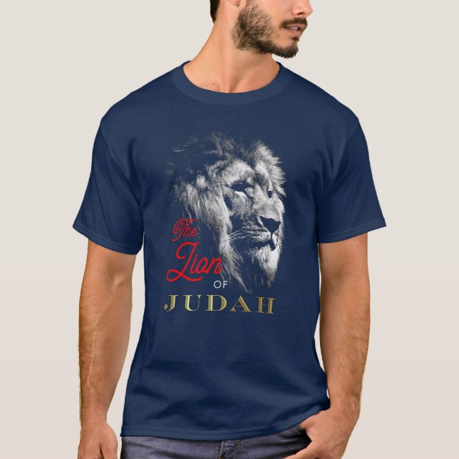 T-shirt Le Lion de Juda Marine Blue Red Gold Christian (Devant)