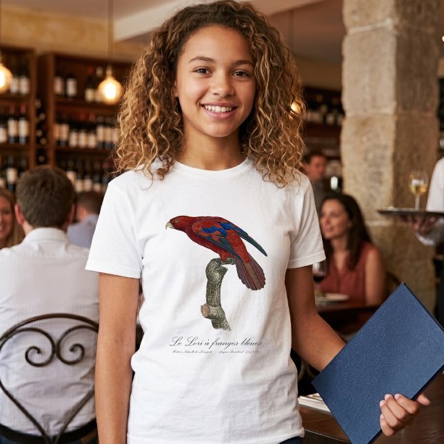 T-shirt Le Lori à franges bleues  (Long-Tailed Red Lory, Trichoglossus borneus. Girl Basic White T-Shirt)