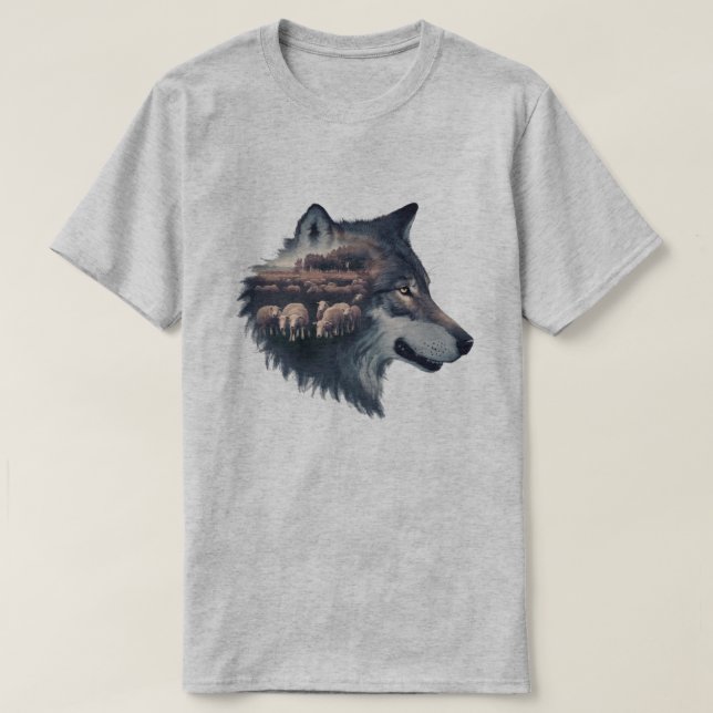 T-shirt Le loup et le troupeau de moutons (Design devant)