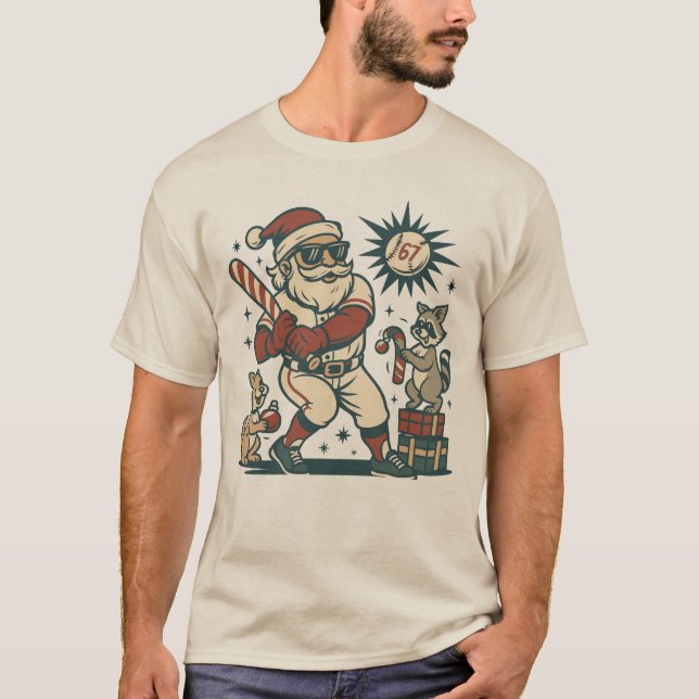 T-shirt Le mème de baseball de Noël de Santa 67 (Devant)