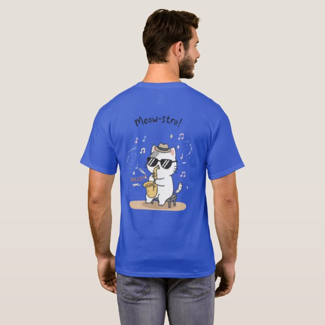 T-shirt Le Meow-stro : Saxophone Jazz Lisse (Dos entier)