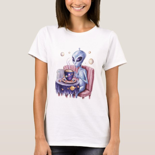 T-shirt Le mignon alien pour les amateurs de café (Devant)