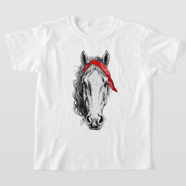 T-shirt Le mignon cheval porte la Bandana rouge occidental (Poser)