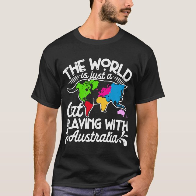 T-shirt Le Monde Est Un Chat Jouer Carte Australie Chat (Devant)