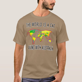 T-shirt Le monde est un chat qui joue avec l'Australie drô