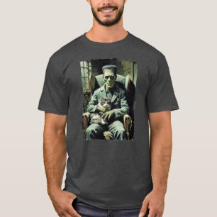 T-shirt Le Monstre de Frankenstein se détend avec son chat