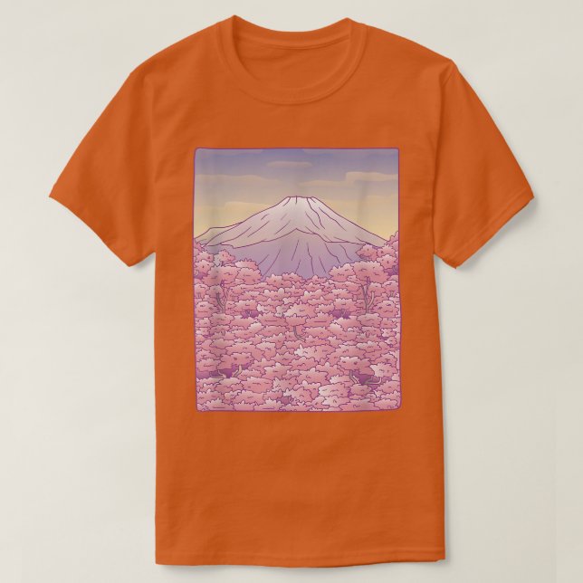 T-shirt Le Mont Fuji Pastel Japonais Sakura Cerise Blossem (Design devant)