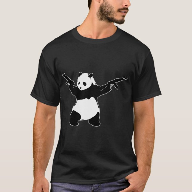 T-shirt Le Panda De Banksy Tente Des Fusils D'Assaut (Devant)