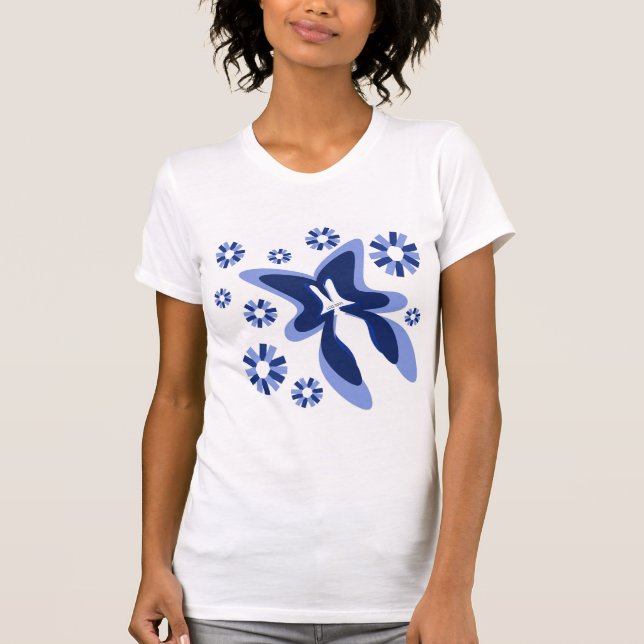T-shirt Le papillon bleu fleurit pièce en t (Devant)