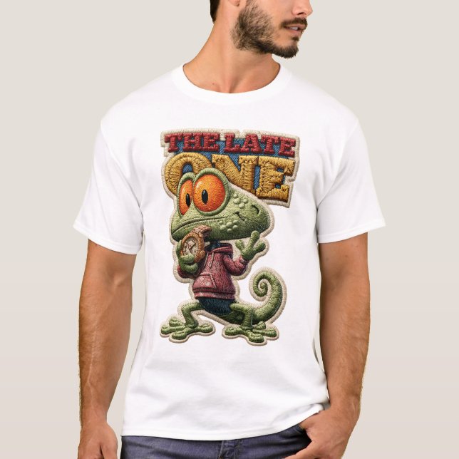 T-shirt Le Patch Brodé de Caméléon Drôle du Retardataire (Devant)