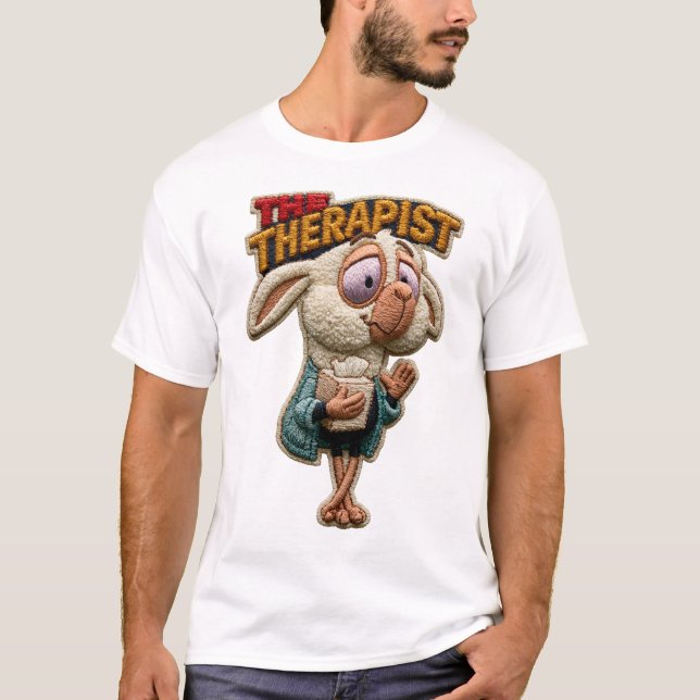 T-shirt Le patch brodé de mouton drôle du thérapeute, un c (Devant)