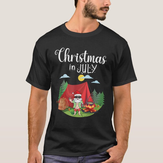 T-shirt Le Père Noël Camping Joyeux Noël En Juillet Jour À (Devant)