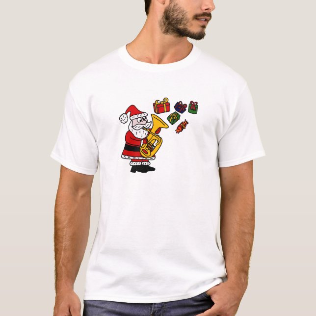 T-shirt Le père noël drôle jouant l'art de Noël de tuba (Devant)