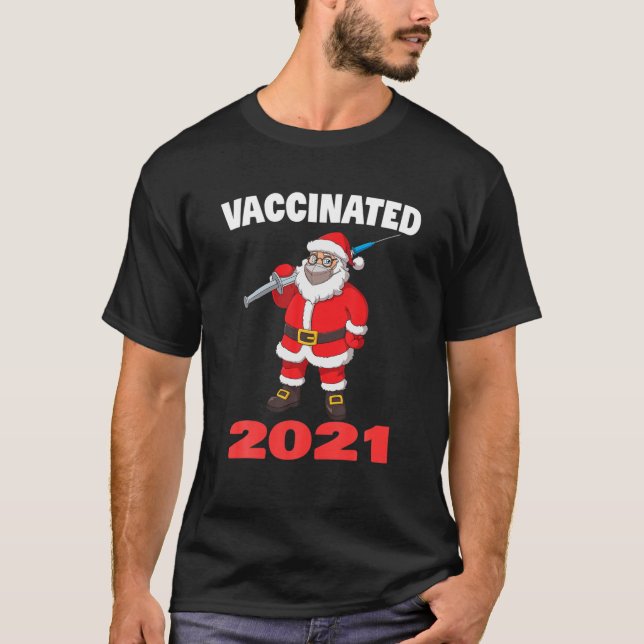 T-shirt Le Père Noël En Masque Avec Syringe Vaccin De Noël (Devant)