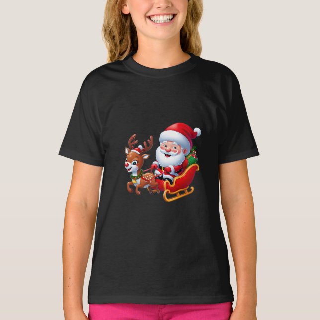 T-shirt Le Père Noël et Reindeer Caricature Graphique T-sh (Devant)