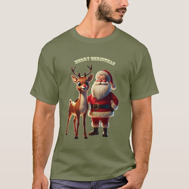 T-shirt Le Père Noël et Rudolph l'URM des rennes à nez rou (Devant)