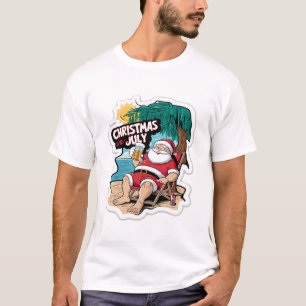T-shirt Le Père Noël Festif se détend sur la rive tropical