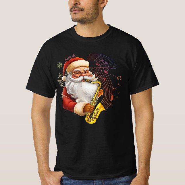 T-shirt Le Père Noël Jouant Saxophone Musicien Chr (Devant)