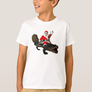 T-shirt Le père noël joyeux montant un alligator