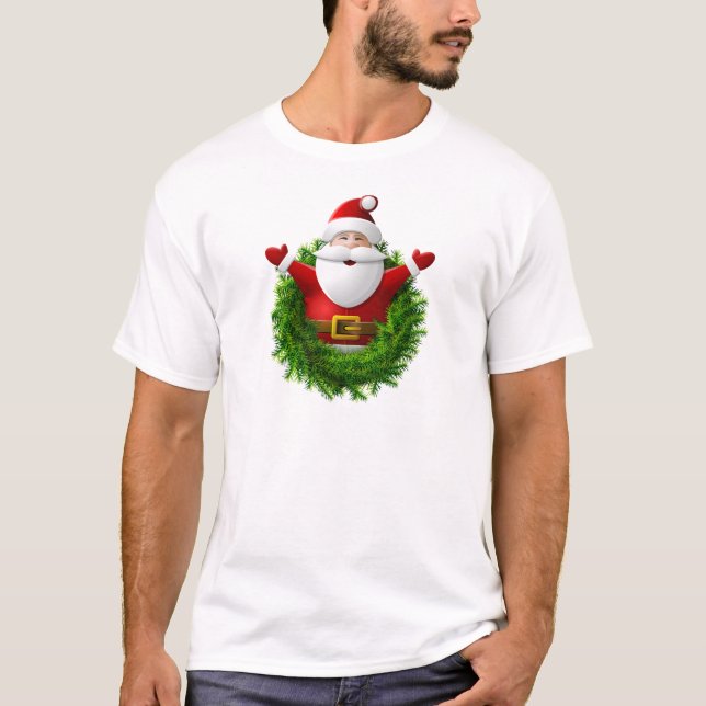 T-shirt Le père noël saute hors d'une guirlande de Noël (Devant)