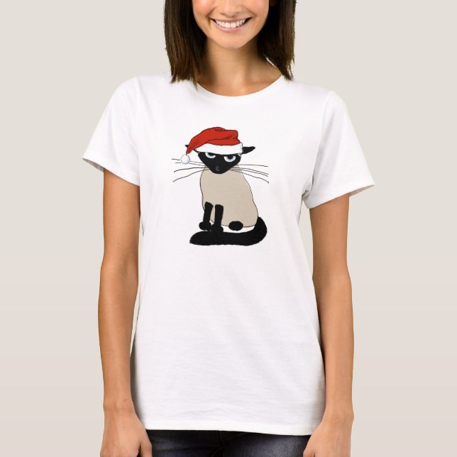 T-shirt Le père noël siamois - chat drôle de Kitty de Noël (Devant)