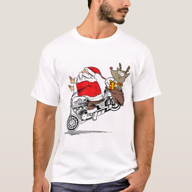 T-shirt Le Père Noël sur la moto Rudolph le renne (Devant)