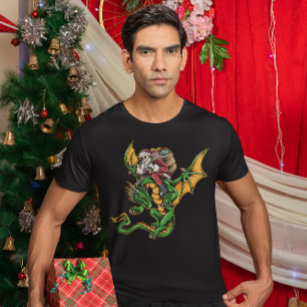 T-shirt Le Père Noël Sur Un Dragon Volant Portant Des Cade