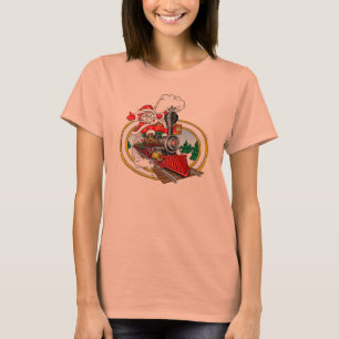 T-shirt Le père noël venant à vous à bord d'un locomot