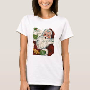 T-shirt Le père noël vintage font face à des cadeaux