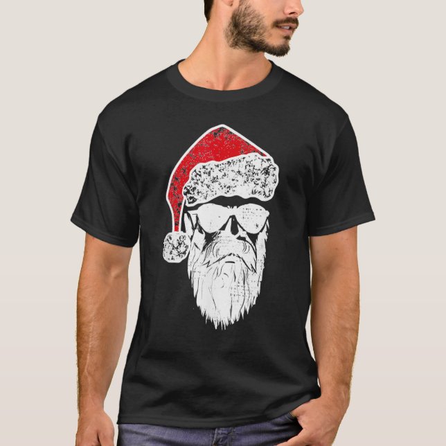 T-shirt Le Père Noël Visage Lunettes de soleil avec barbe  (Devant)