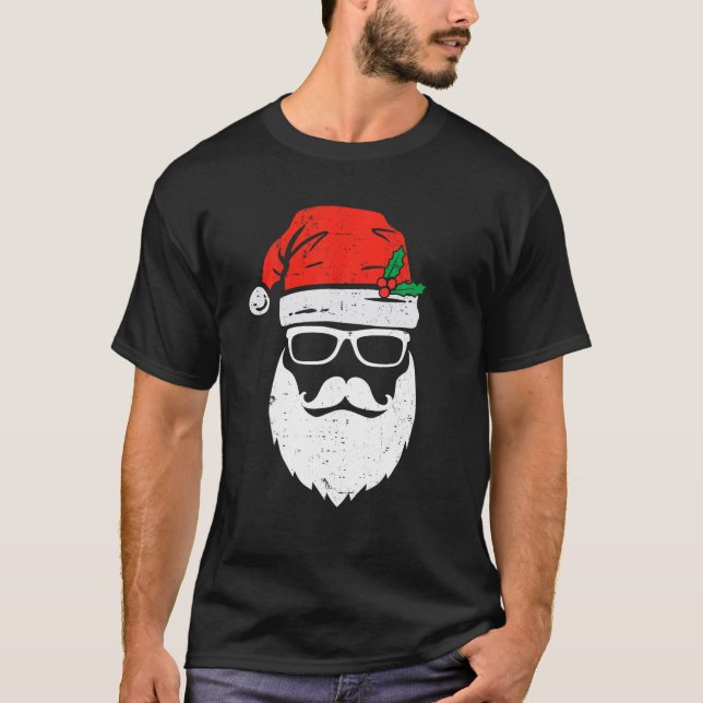 T-shirt Le Père Noël Visage Lunettes de soleil avec barbe  (Devant)
