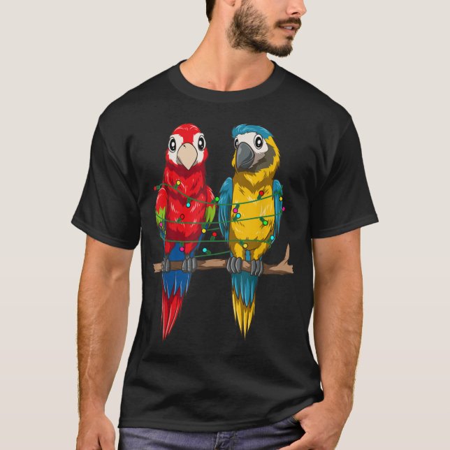 T-shirt Le perroquet Noël Macaw Xmas illumine les oiseaux (Devant)
