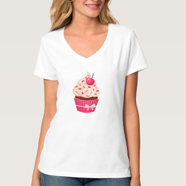 T-shirt Le petit gâteau rose Girly arrose et cerise (Devant)