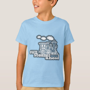 T-shirt le plein bleu de train de fou de vapeur en avant
