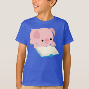 T-shirt Le porcelet mignon de lecture de bande dessinée