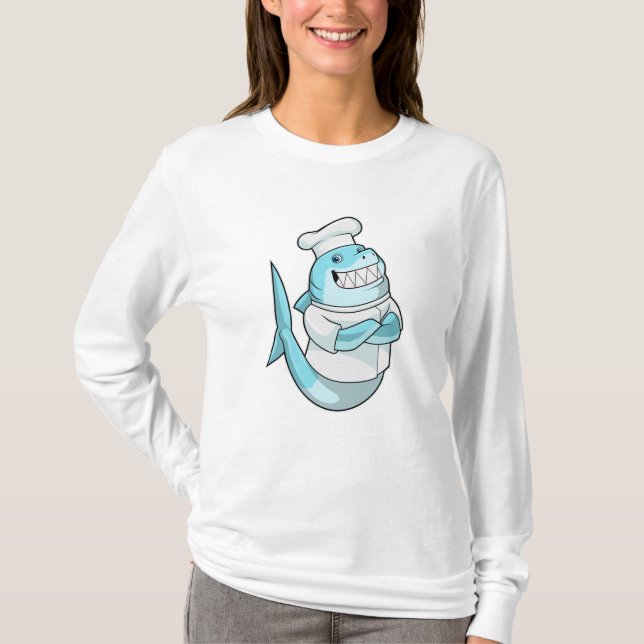 T-shirt Le requin comme chef avec tablier de Cuisine (Devant)