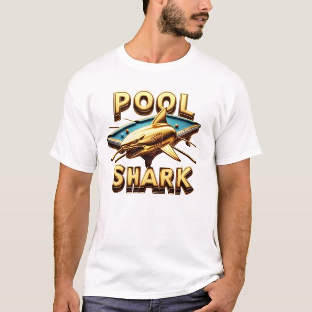 T-shirt Le requin de la piscine : Maître de la cue (Devant)