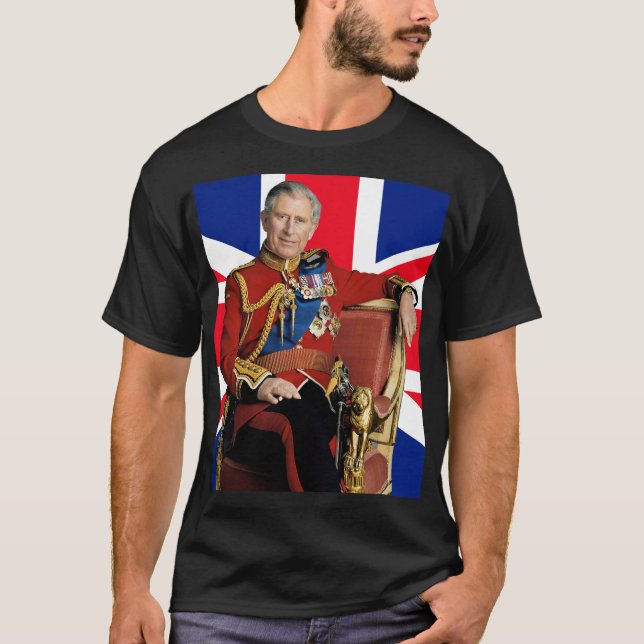 T-shirt Le roi Charles III avec drapeau britannique (Devant)