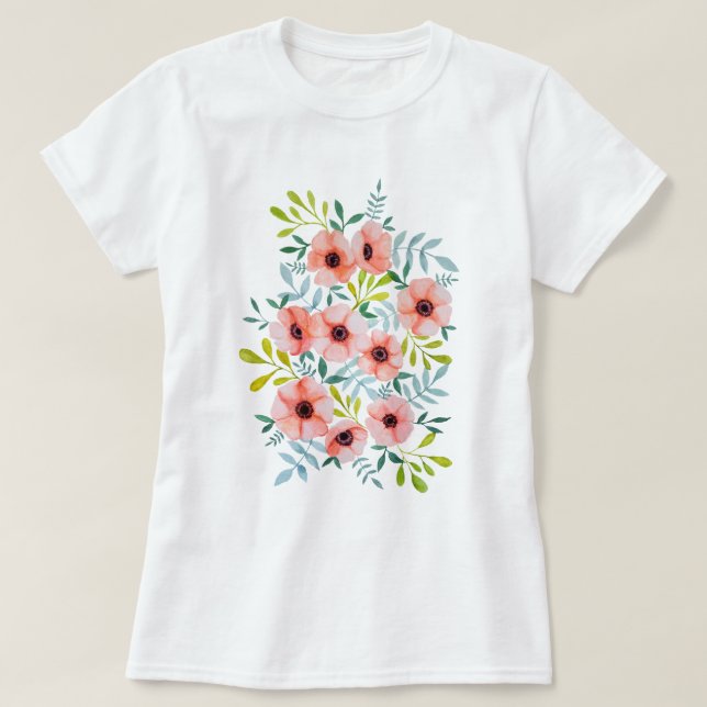 T-shirt Le rose floral d'aquarelle fleurit l'illustration (Design devant)