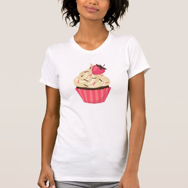 T-shirt Le rose mignon arrose le petit gâteau de fraise (Devant)