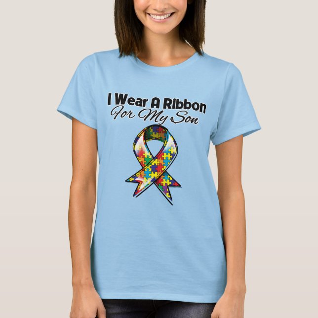 T-shirt Le Ruban Autisme Pour Mon Fils (Devant)