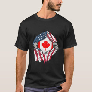 T-shirt Le sang canadien américain dans mon pays drapeaux 