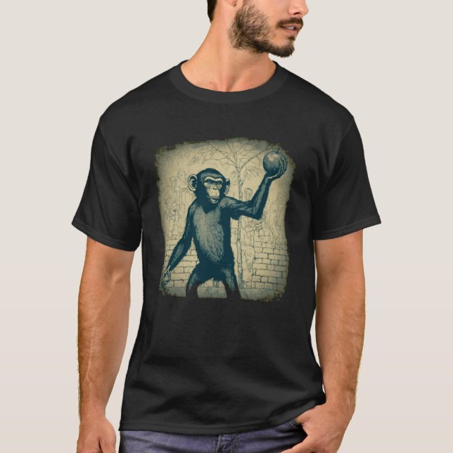 T-shirt Le singe avec la pomme stupide de l'humanité (Devant)